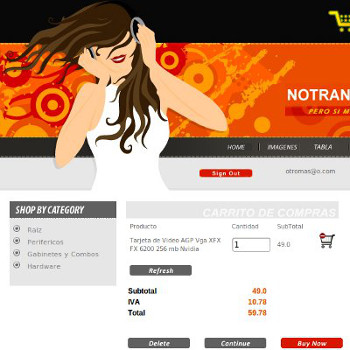 Notranzo website showing product list